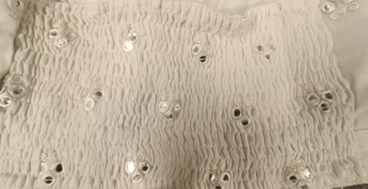 White Embroidered Halter Neck Crop Top with Mirror Work