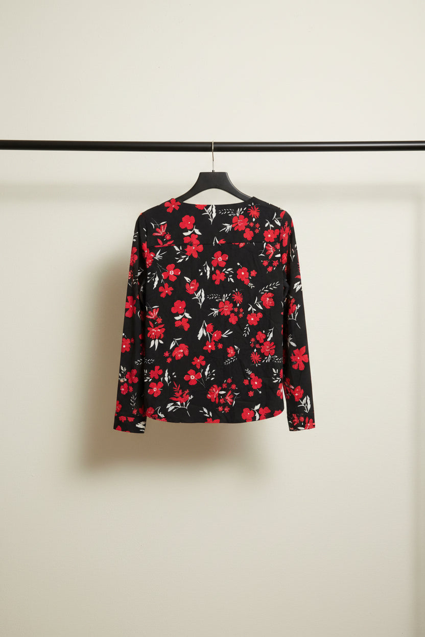 Vero Moda Women's Black & Red Floral Print Long Sleeve Blouse