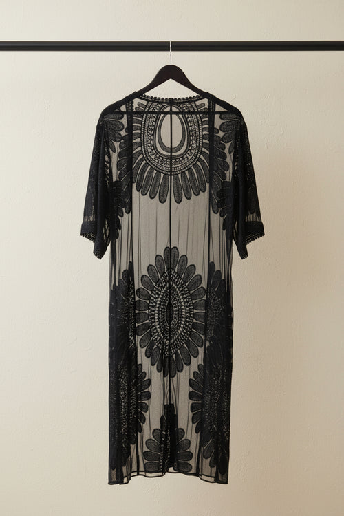 Black Lace Crochet Kimono Cardigan Cover-Up