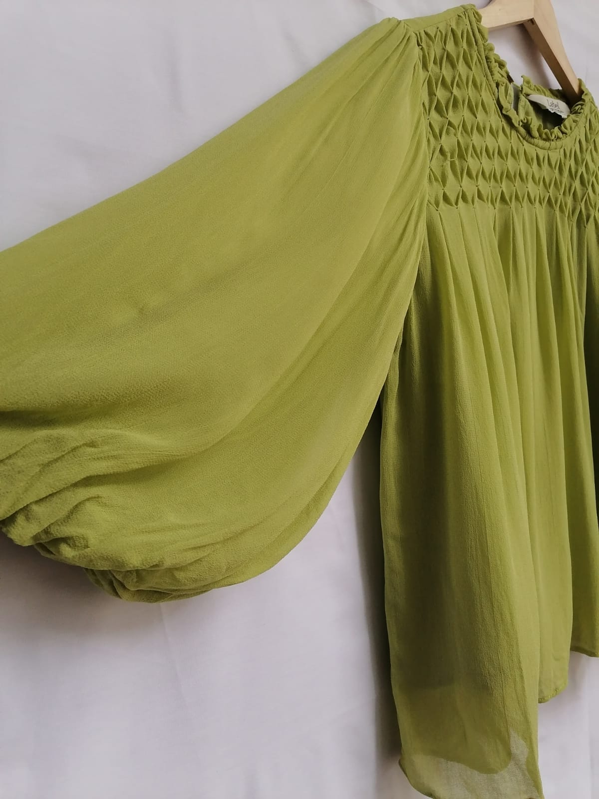 Label Ritu Kumar Green Smocked Ruffle Blouse