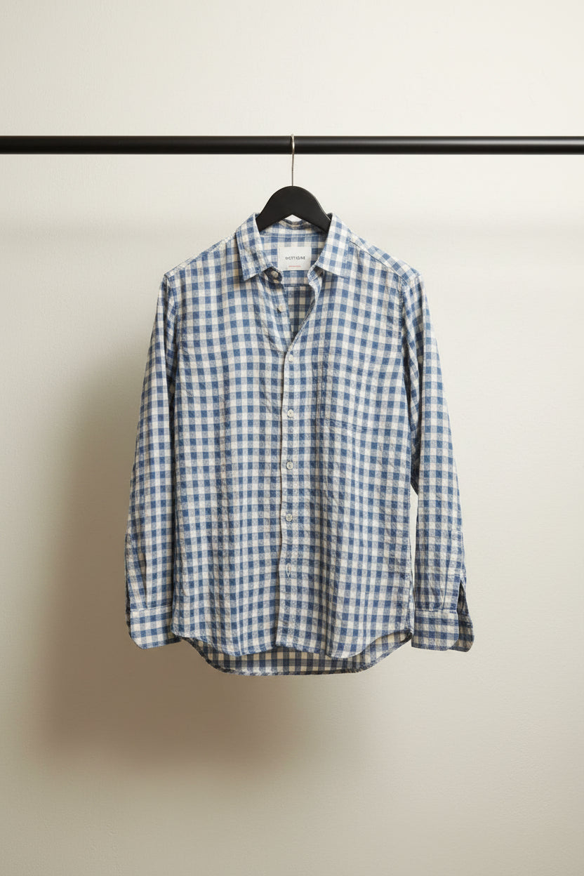 NEXT LEVEL Men's Blue and White Checkered Long Sleeve Shirt