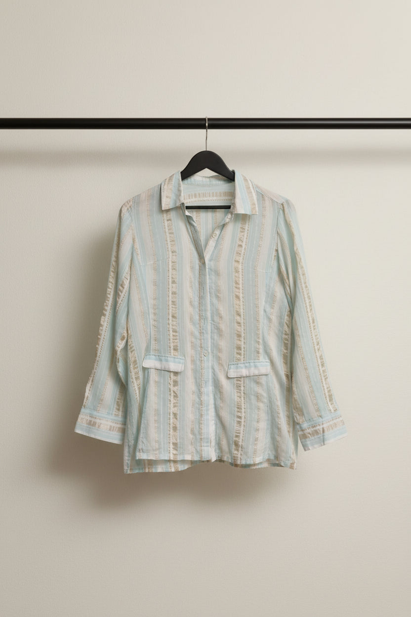 Women's Striped Long Sleeve Collared Shirt