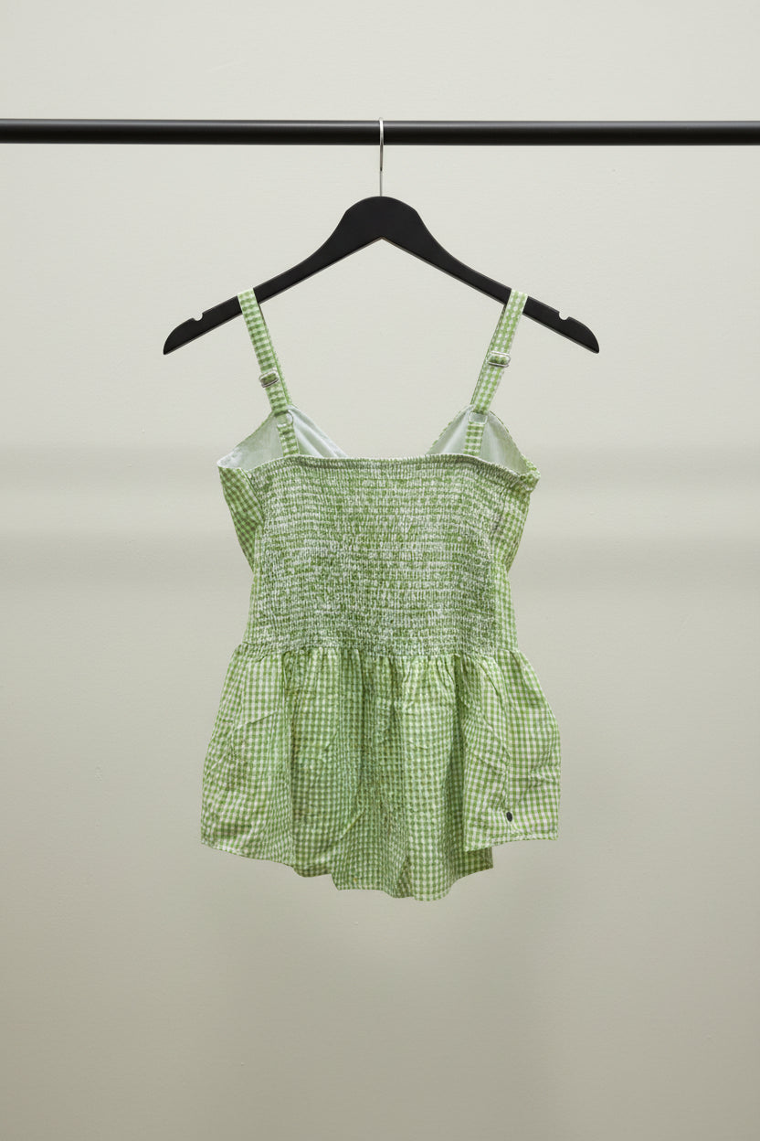 Women's Green Gingham Smocked Peplum Cami Top