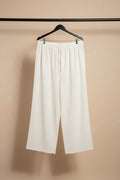 Women's Off-White Textured Wide Leg Trousers