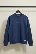 Solid Blue Crewneck Sweatshirt with Patchwork Sleeves
