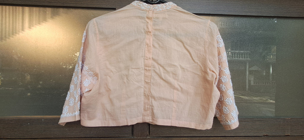 SEHER Women's Peach Embroidered High Neck 3/4 Sleeve Top