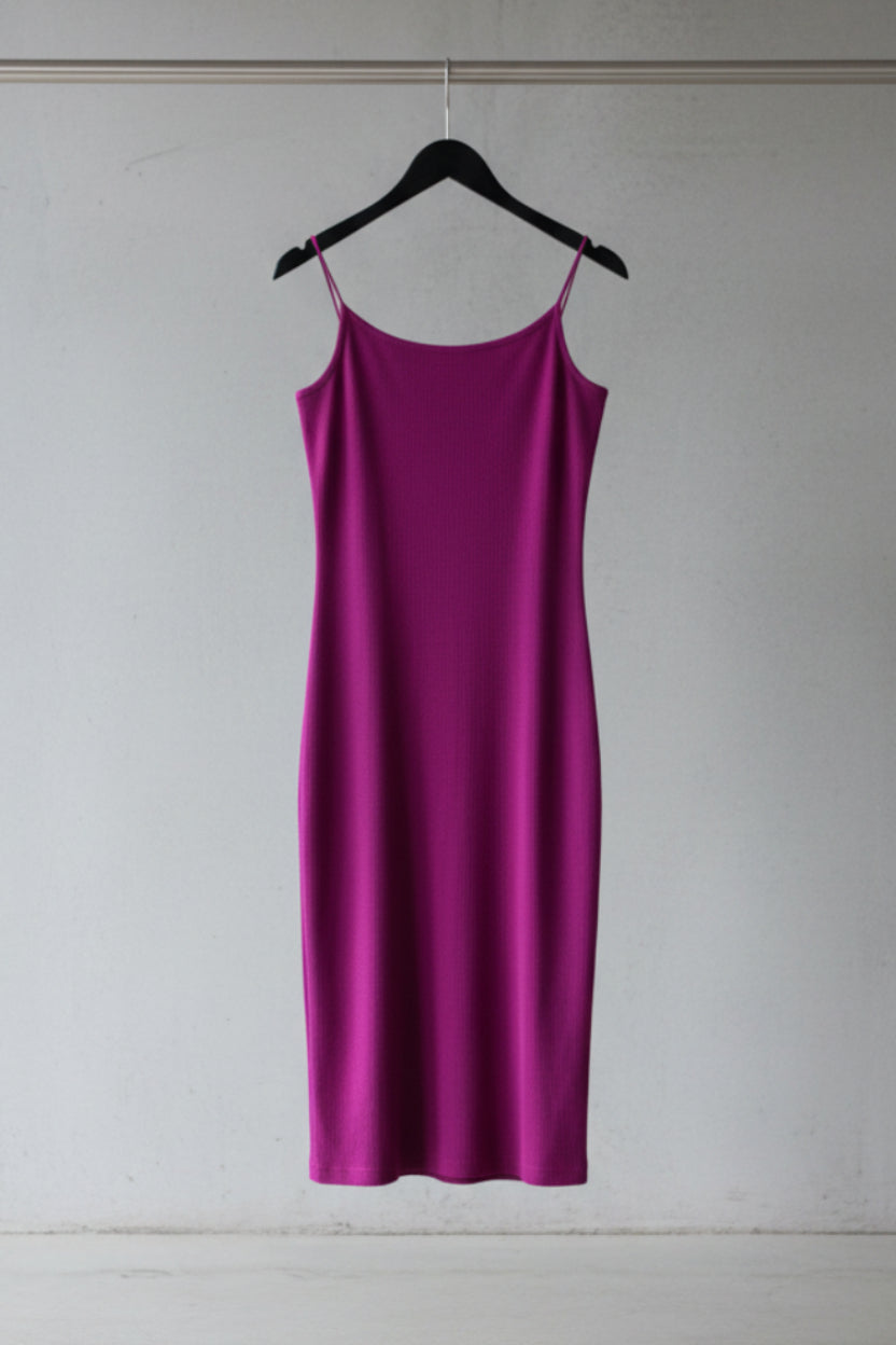 SHEIN Women's Fuchsia Ribbed Bodycon Cami Midi Dress