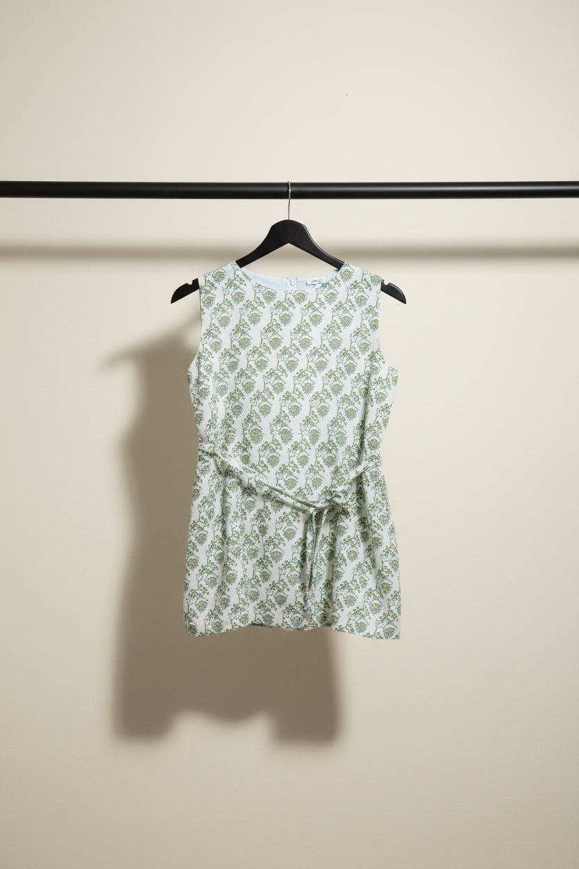 White Printed Sleeveless Peplum Top