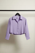 DHRUVI COLLECTION Women's Lavender Cropped Button-Up Shirt