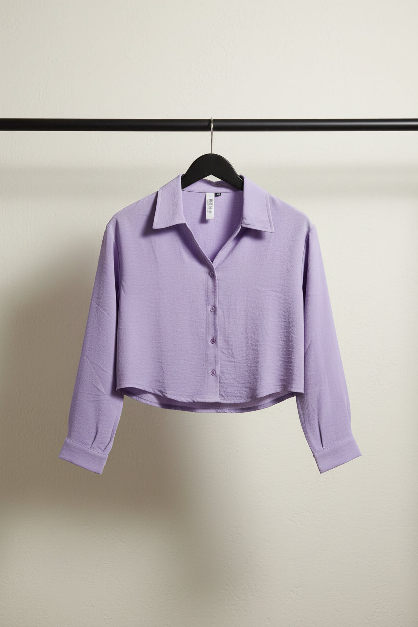 DHRUVI COLLECTION Women's Lavender Cropped Button-Up Shirt