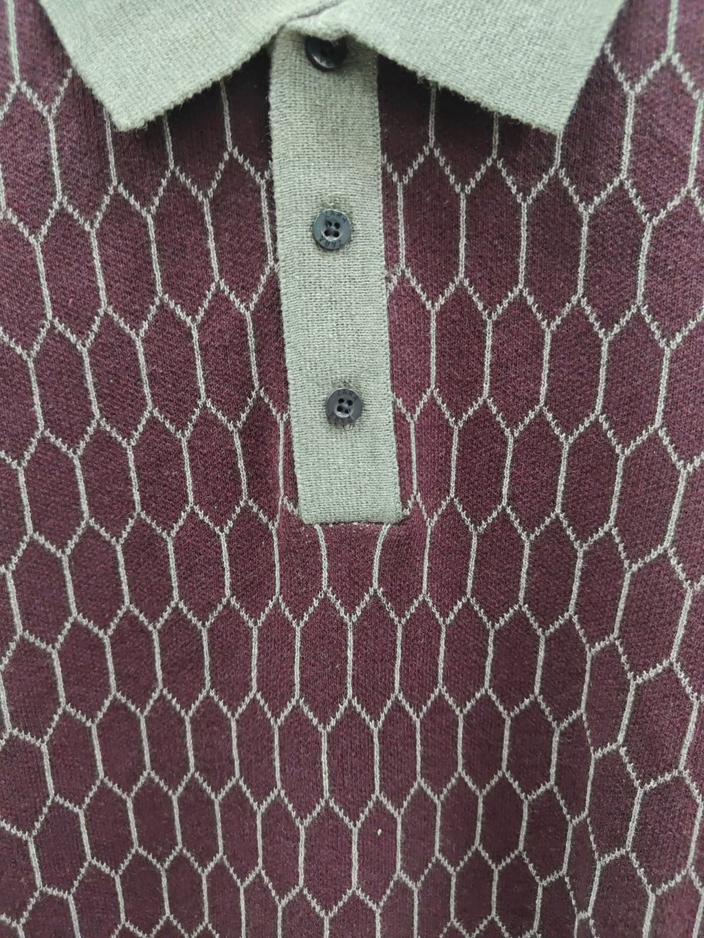 Zara Men's Hexagon Pattern Knit Polo Shirt