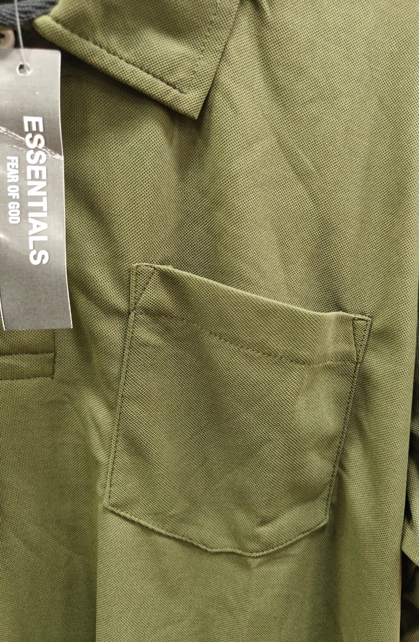 Essentials Fear of God Men's Olive Green Polo Shirt with Pocket