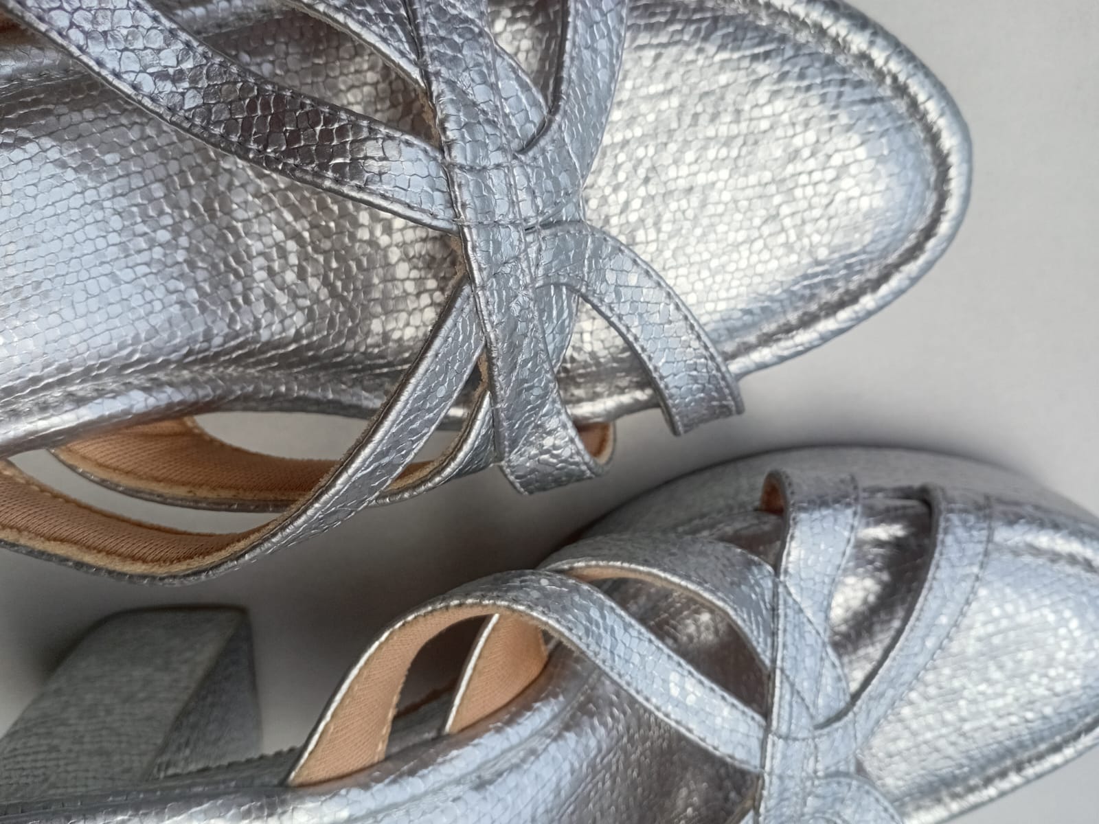September Women's Silver Textured Block Heel Sandals