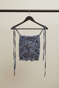 Women's Blue Paisley Print Tie-Strap Crop Top