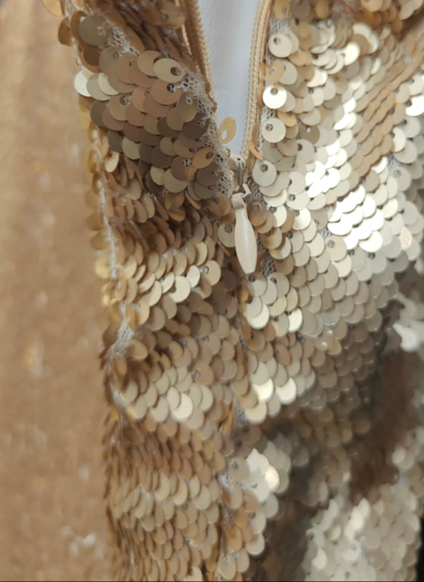 Gold Sequin Spaghetti Strap Bodycon Mini Dress
