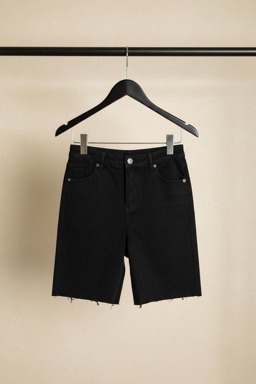 Women's Black High-Waist Raw Hem Shorts
