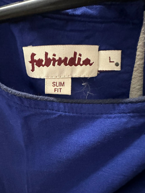 Fabindia Blue Sleeveless Slim Fit A-Line Kurta