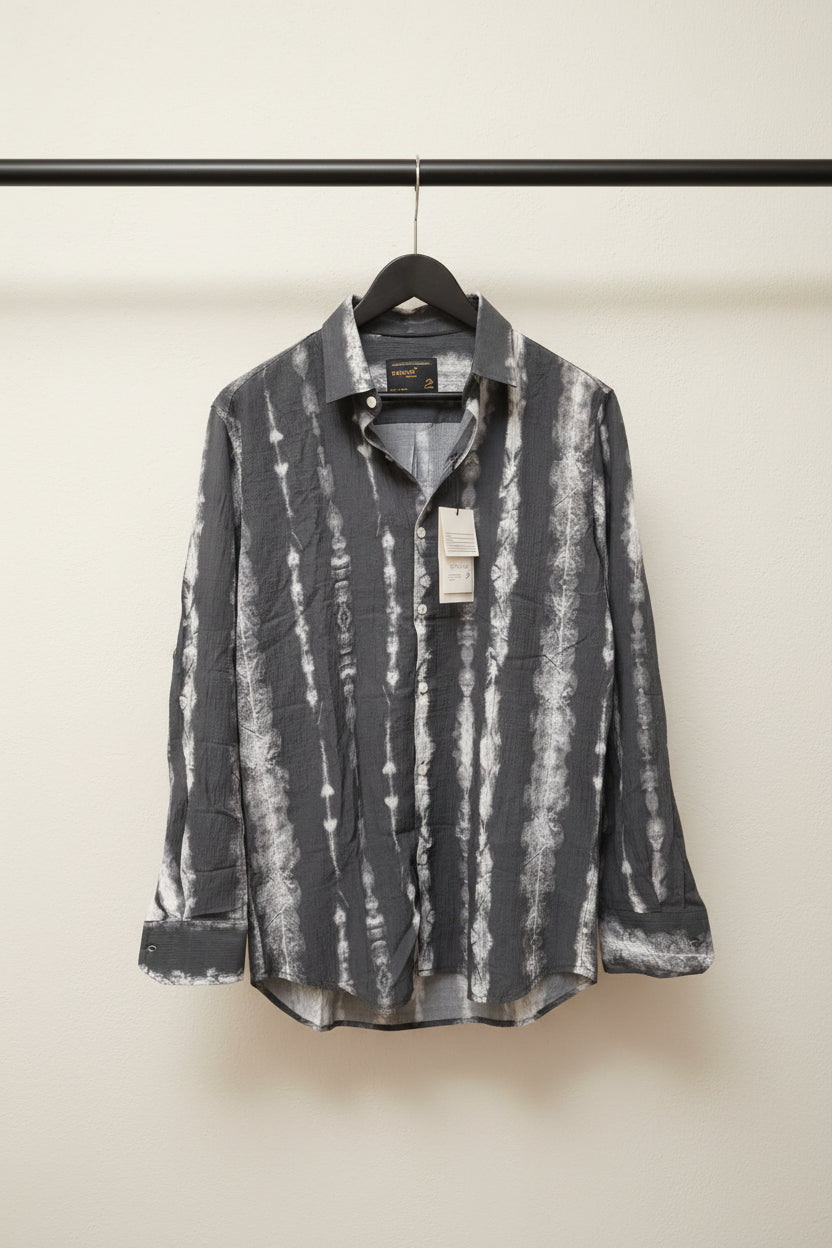 BEGINS Men's Grey Tie-Dye Long Sleeve Casual Shirt