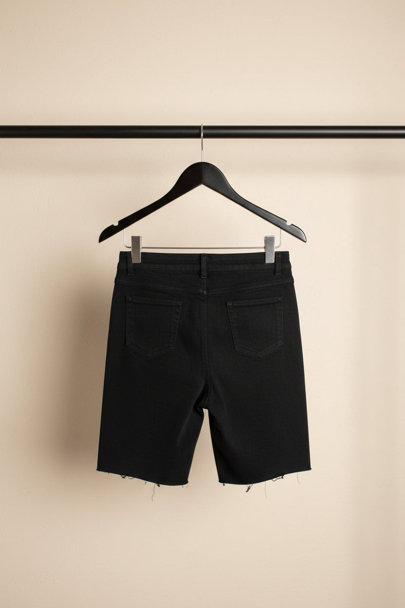 Women's Black High-Waist Raw Hem Shorts