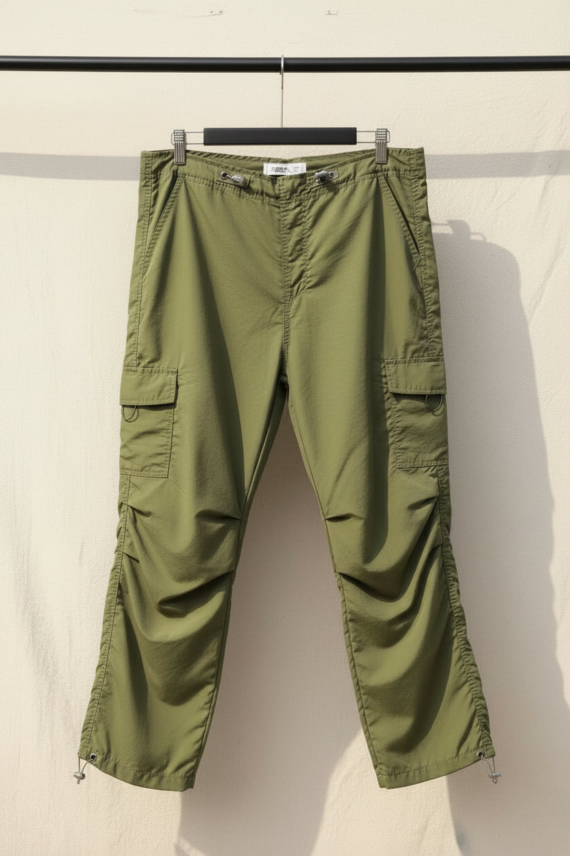 SBA Men's Green Cargo Pants with Drawstring Waist
