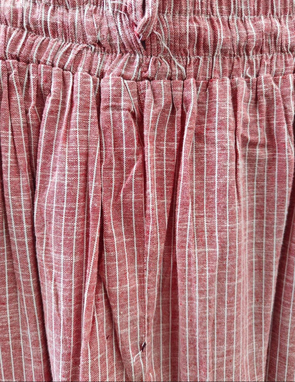 Women's Red and White Striped Wide Leg Trousers