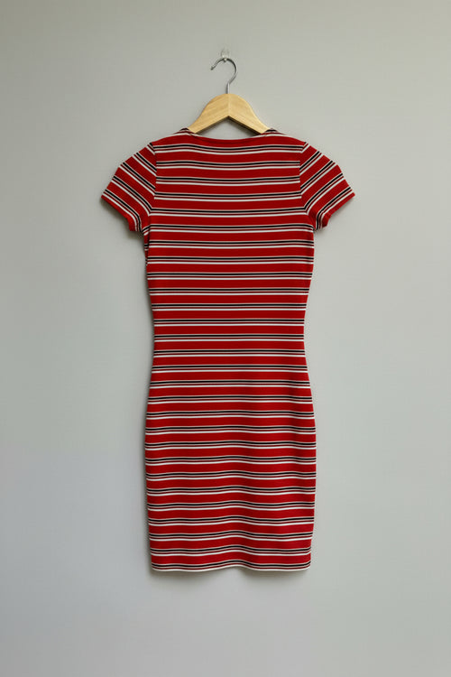 Atmosphere Red White Black Striped Short Sleeve Bodycon Mini Dress