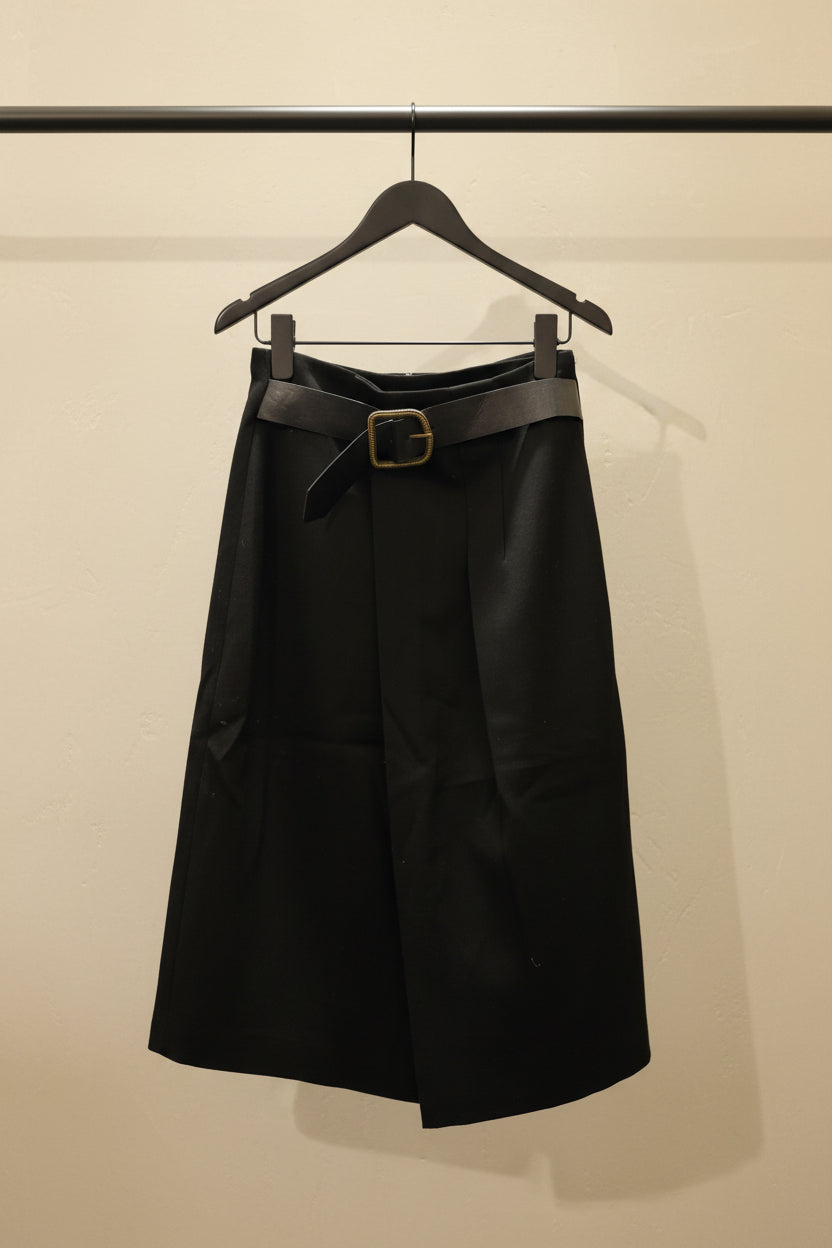 Women's Black Belted Midi Skirt