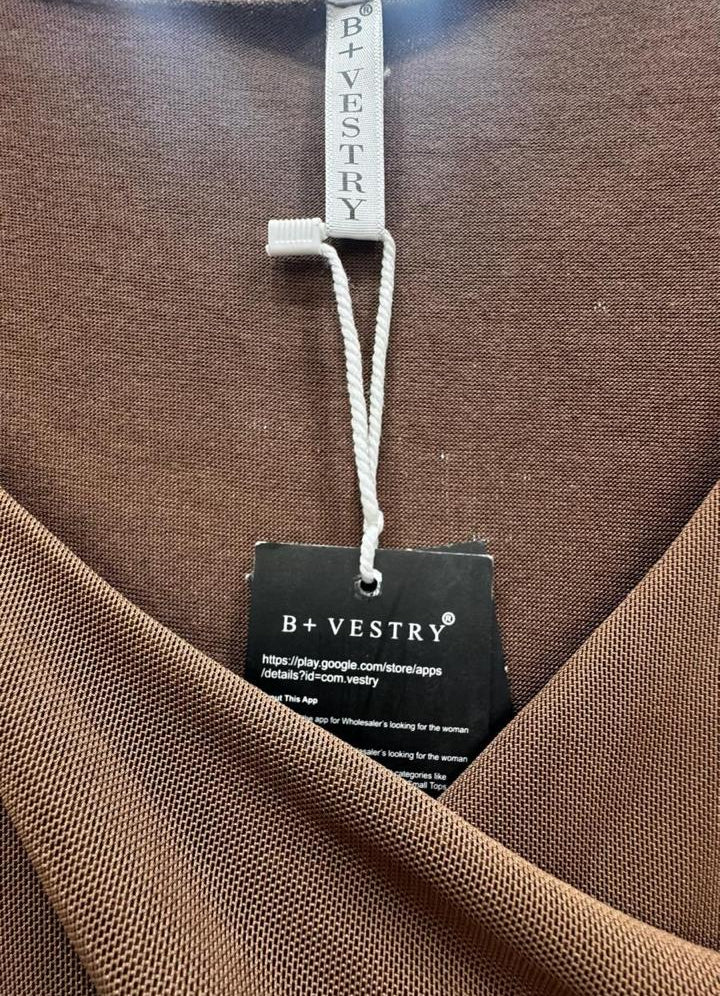Brown Ruched Long Sleeve Maxi Dress by B+ VESTRY
