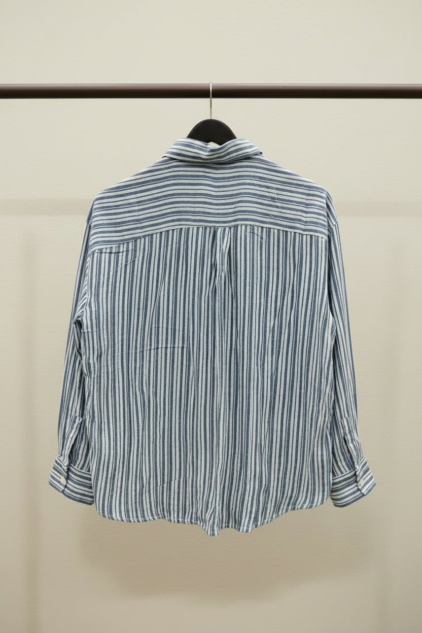 Lucky Brand Women's Blue and White Striped Long Sleeve Shirt