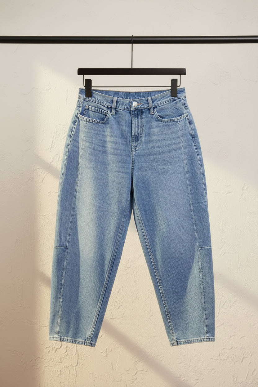 men's Blue Denim Cropped Wide Leg Jeans