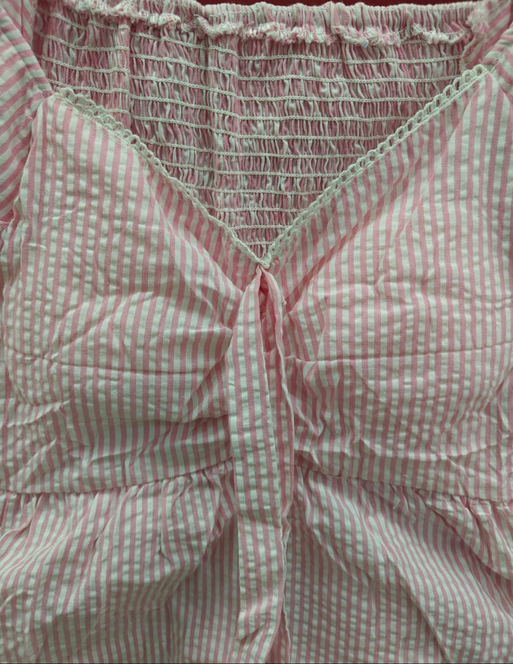 Pink & White Striped Off-Shoulder Smocked Peplum Top