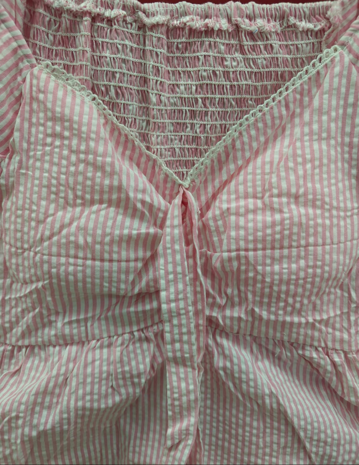 Pink & White Striped Off-Shoulder Smocked Peplum Top
