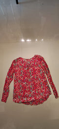Women's Red Floral Print Long Sleeve Casual Top