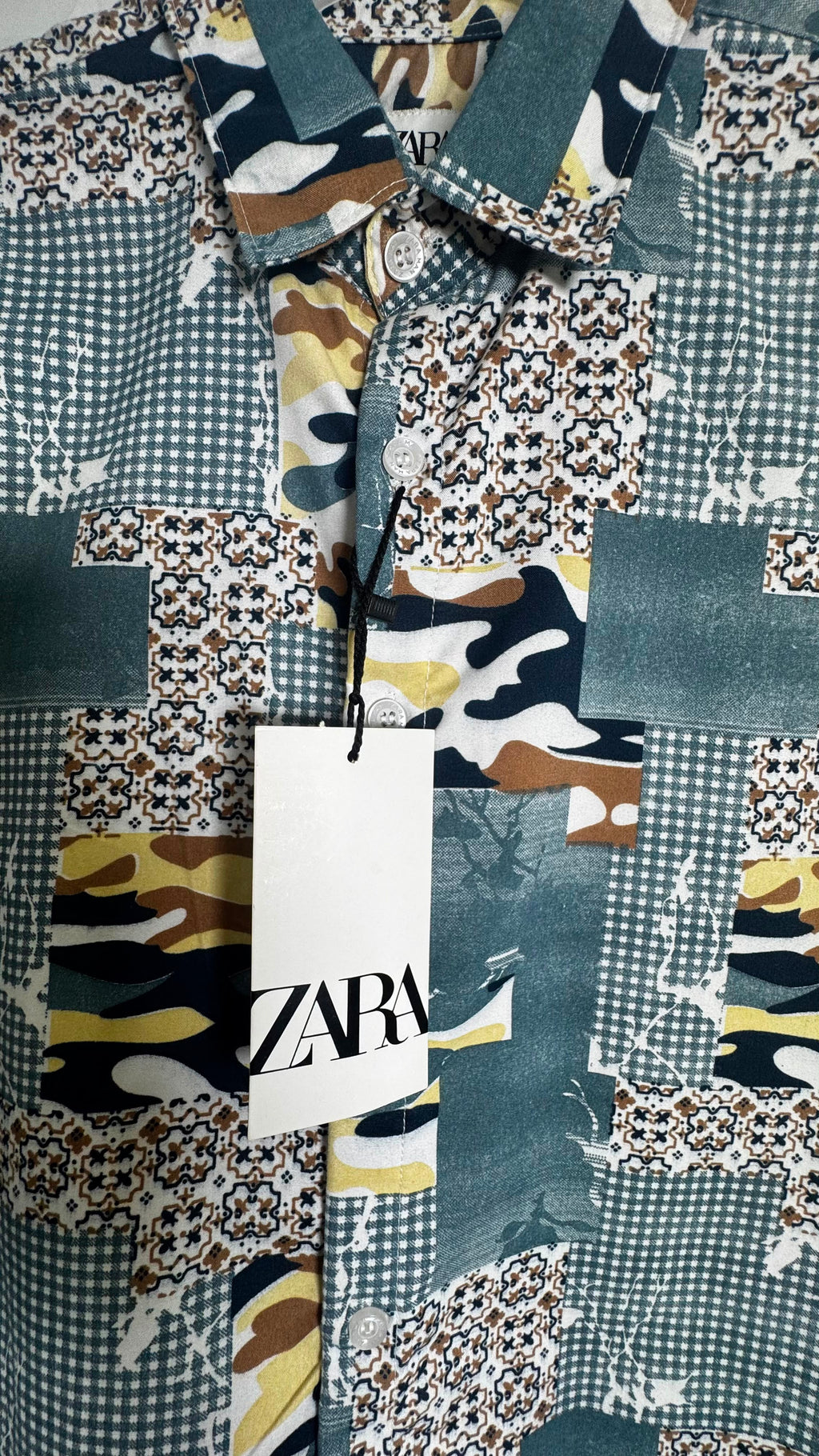 Zara Men's Multicolor Patchwork Camouflage Print Long Sleeve Casual Shirt