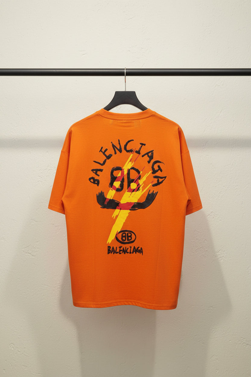 Balenciaga Orange Graffiti Logo Oversized T-Shirt