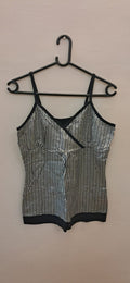 Women's Silver and Black Sequin Cami Top