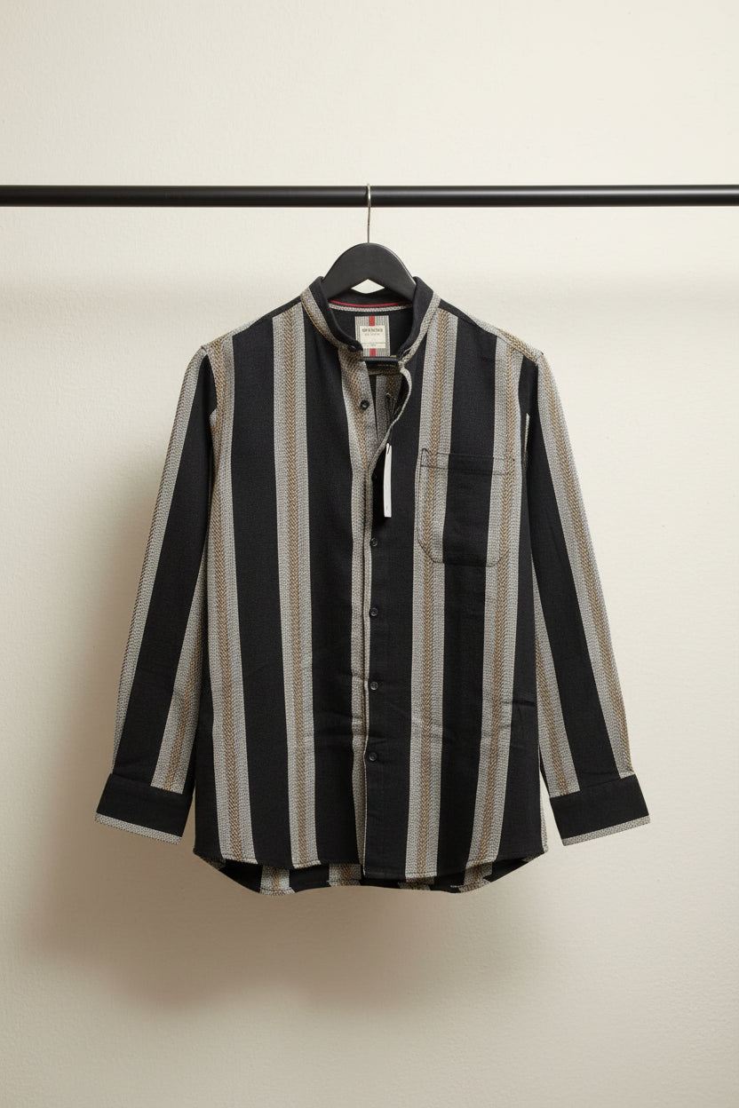 Men's Black and Beige Striped Full Sleeve Casual Shirt