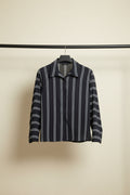 Women's Black and White Striped Full Sleeve Collared Shirt