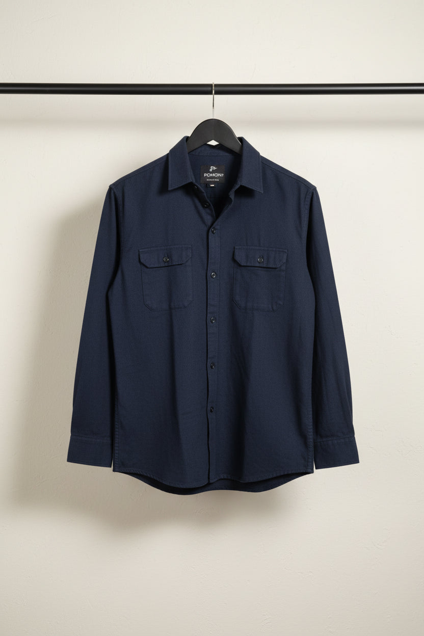 POIMONI Men's Navy Blue Full Sleeve Casual Shirt