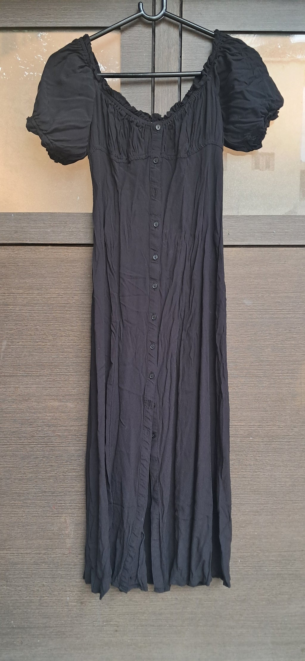 H&M Black Off-Shoulder Button-Front Midi Dress