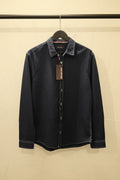 Diverse Men's Navy Blue Slim Fit Long Sleeve Shirt with Contrast Stitching