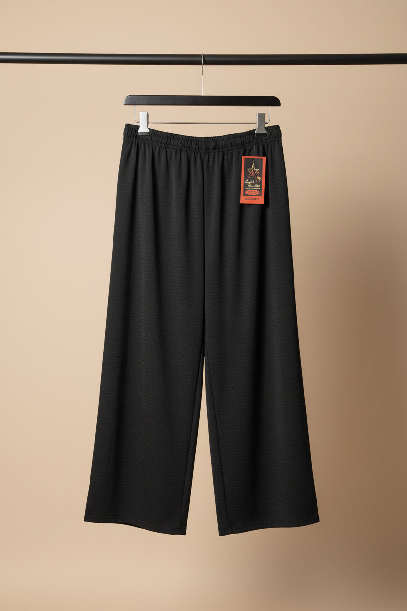 Women's Black Textured Wide Leg Palazzo Pants