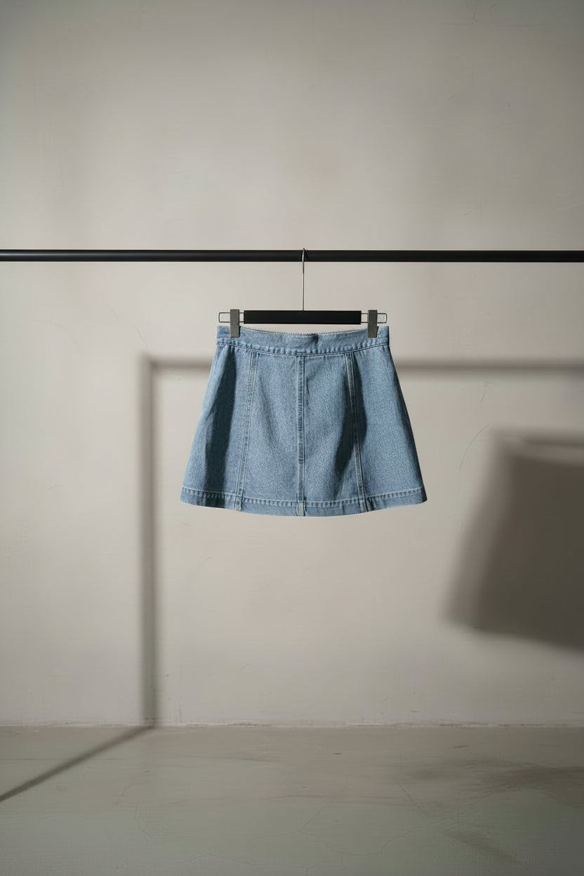 Forever 21 Light Wash Denim Button-Front Mini Skirt