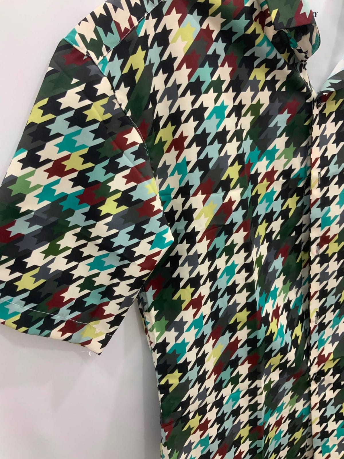 Men's Multicolor Houndstooth Print Short Sleeve Casual Shirt