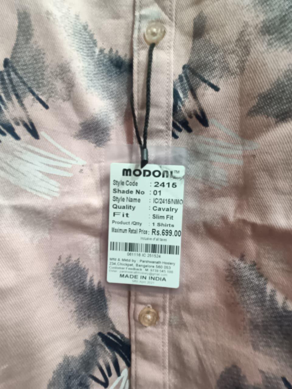 Modoni Men's Pink Printed Slim Fit Full Sleeve Casual Shirt