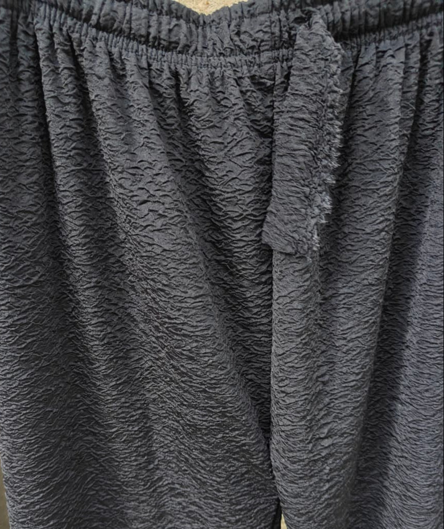 Women's Navy Blue Textured Wide Leg Trousers
