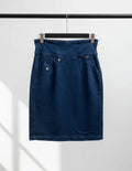 Women's Dark Blue High-Waisted Denim Midi Skirt