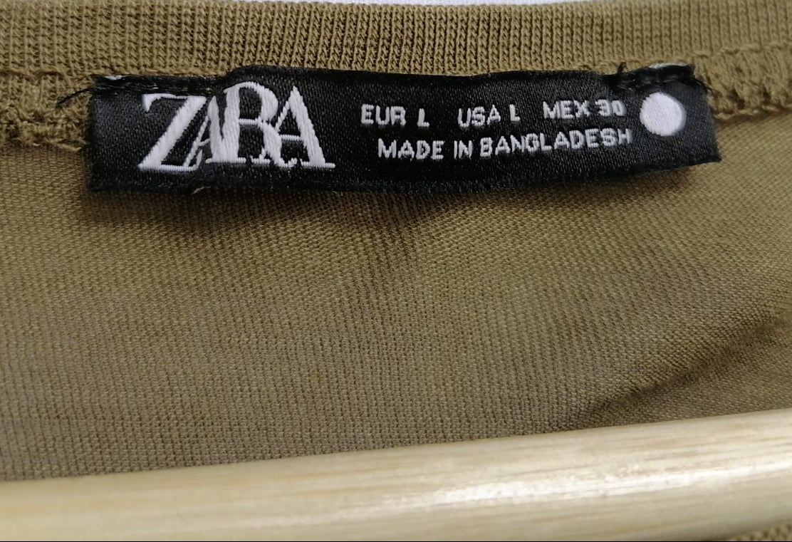 ZARA Women's Olive Green Long Sleeve T-Shirt
