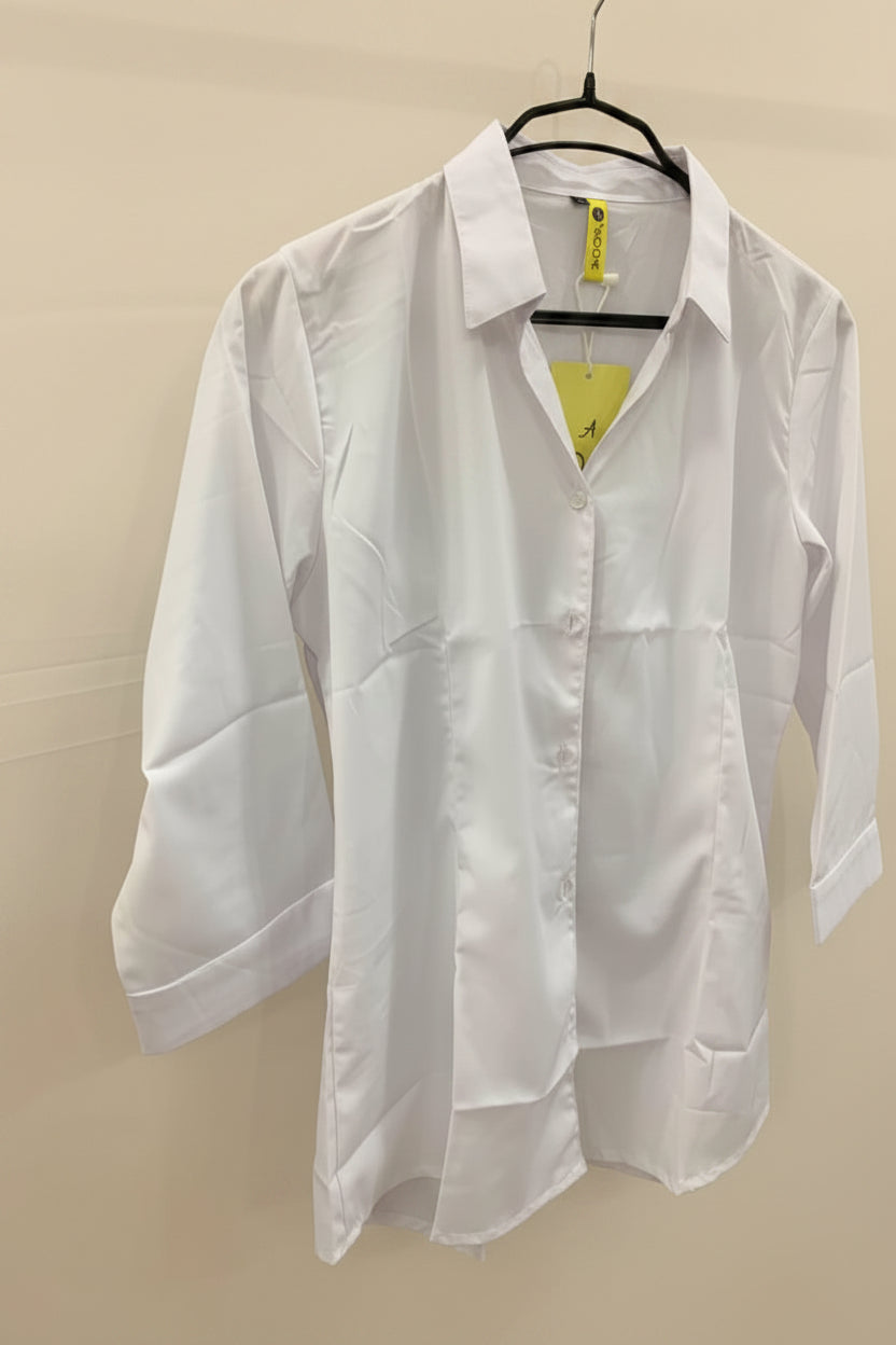 ADDA Women's White 3/4 Sleeve Collared Shirt