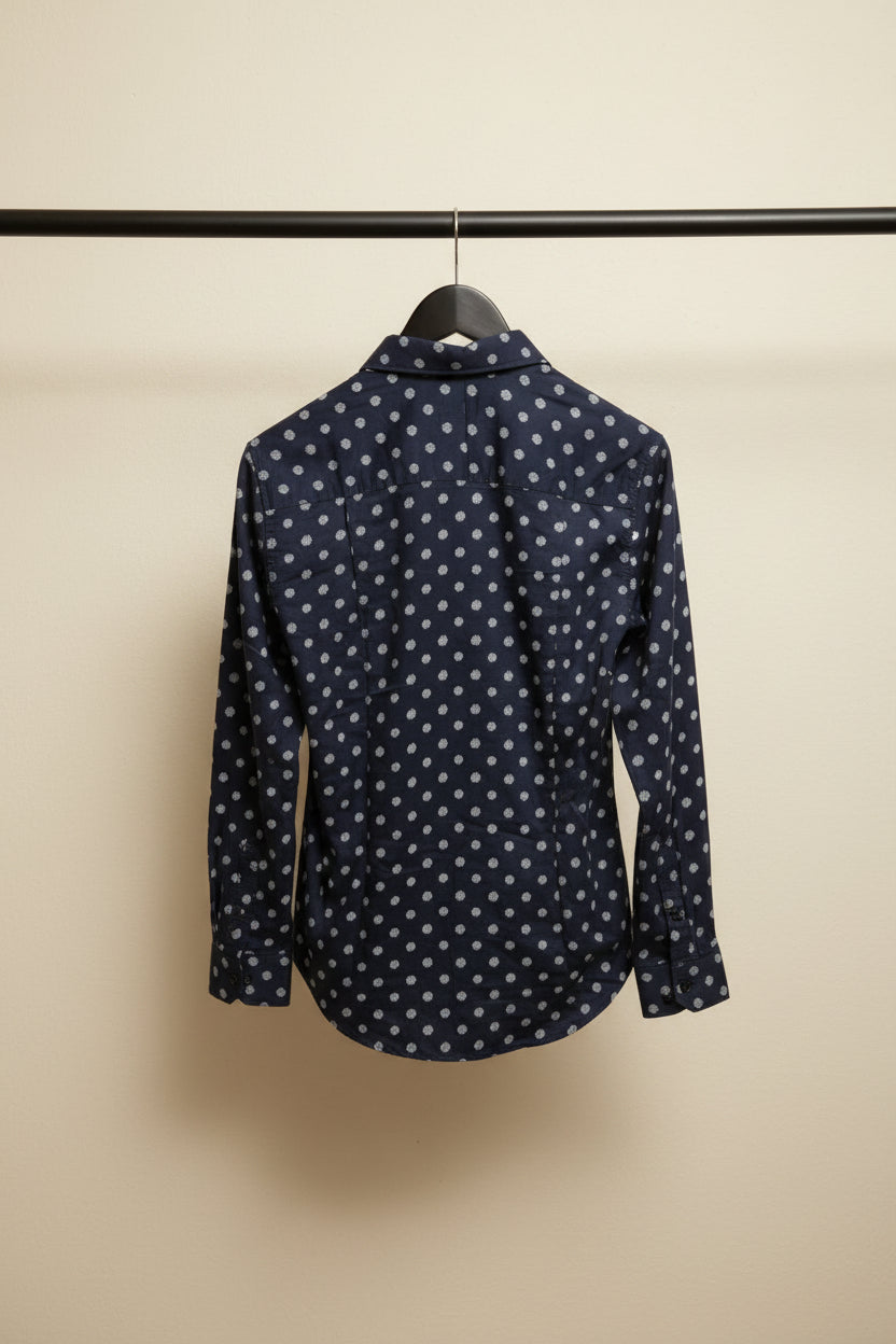 Men's BEINGFIT Navy Blue Polka Dot German Fit Casual Shirt